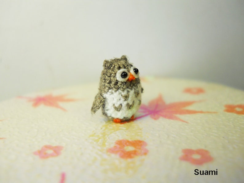 Miniature Crochet Owl Micro Mini Amigurumi Grey Owl Made To Order image 2