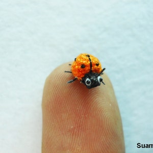 Orange Ladybug - Micro Amigurumi Crochet Miniature Ladybug - Made To Order