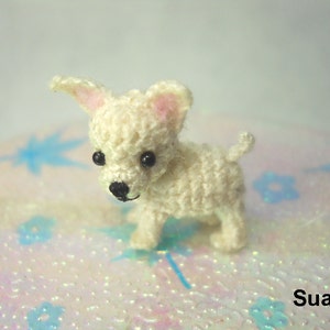 White Chihuahua Dog Tiny Amigurumi Micro Crochet Miniature Pets Made to Order image 2