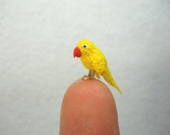 Yellow Parrot in Dome - Micro Amigurumi Miniature Crochet Bird Stuffed Animal - Made To Order