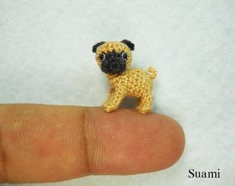 Fawn Pug Dog - Teeny Tiny Crochet Miniature Pet - Made To Order