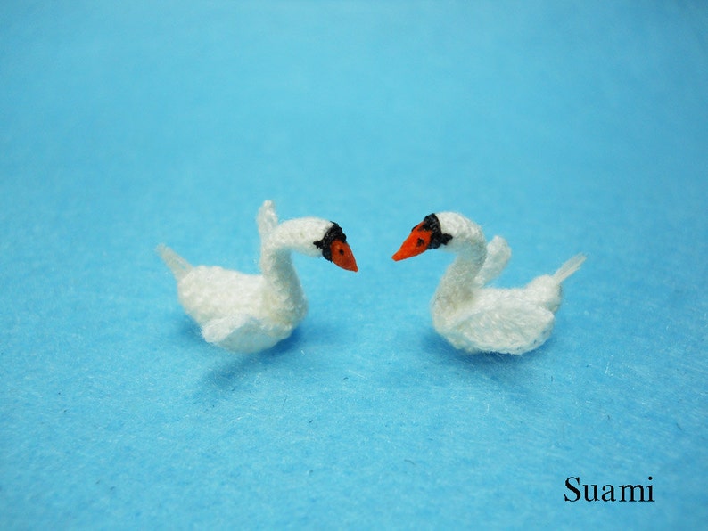 Swans In Love Micro Mini Crochet Swan Amigurumi Miniature Animals Made To Order image 2