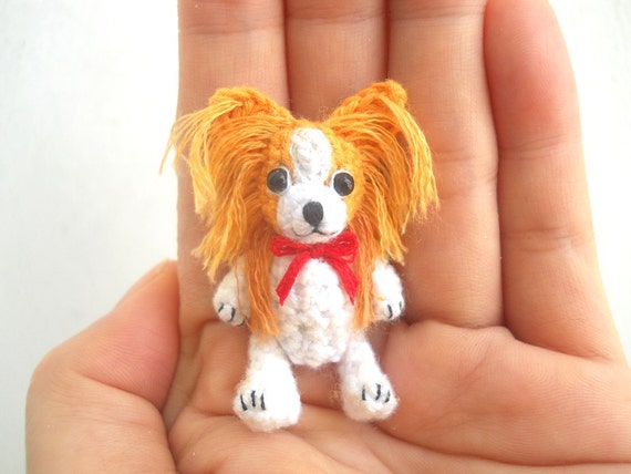 Mini Papillon Dog Tiny Crochet Miniature Dog Stuffed Animals 