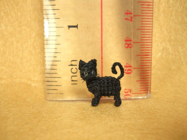 Miniature Black Cat 1/2 Inch Micro Mini Amigurumi Crochet Cat Kitten Made to Order image 5
