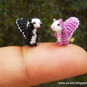 Cute Tiny Squirrels Micro Crochet Miniature Animals Set of Two Squirrels Black and Purple Made To Order image 2