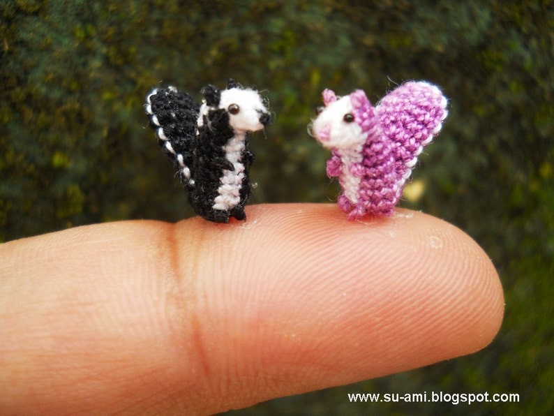 Cute Tiny Squirrels Micro Crochet Miniature Animals Set of Two Squirrels Black and Purple Made To Order image 2