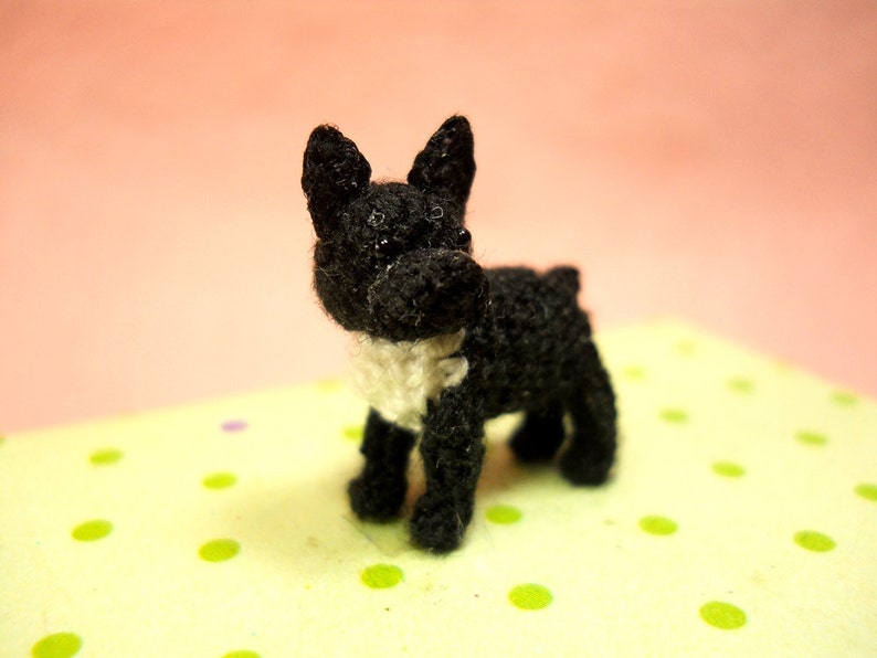 Black White French Bulldog Micro amigurumi Tiny Crocheted Dog Made To Order image 4