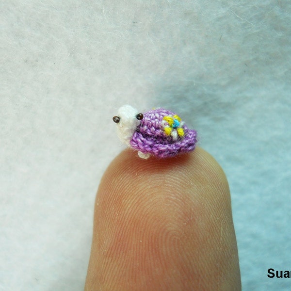 Tiny Flowery Turtle - Micro Miniature Crochet Tortoise - Purple Turtle - Made To Order