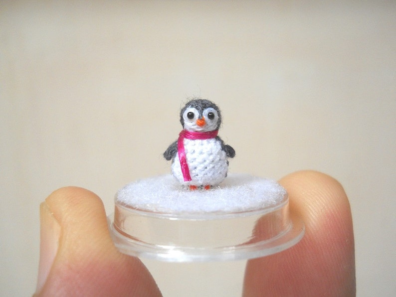 Micro Penguin in Dome Dollhouse Miniature Crochet Tiny Stuffed Animal Made To Order image 1