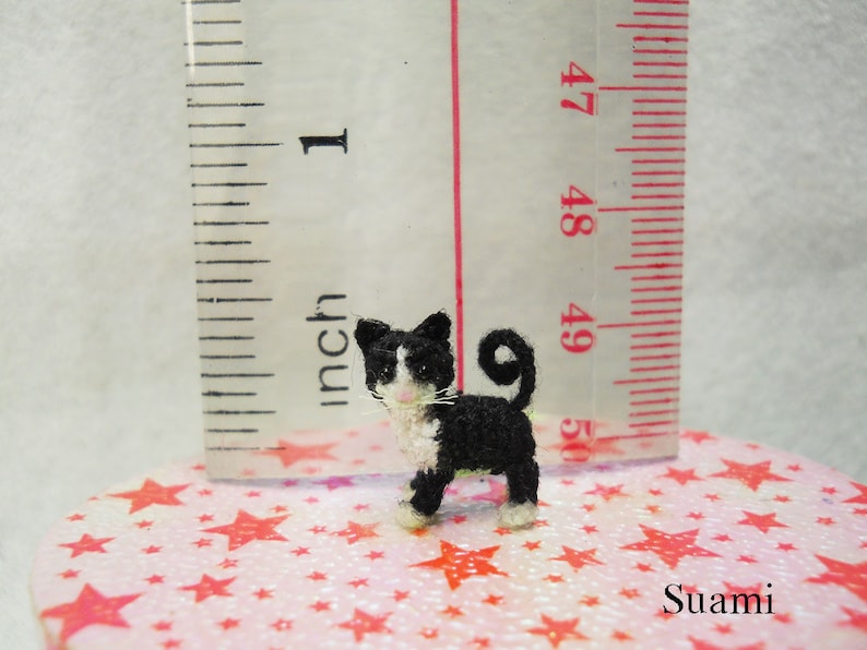 0.5 Inch Tuxedo Cat Kitten Micro Amigurumi White Black Cat Stuffed Animal Made to Order image 4