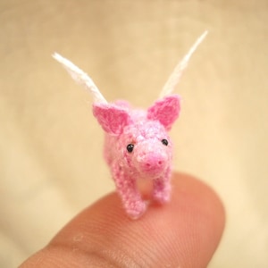 Miniature Plying Pig Amigururmi - Tiny Crocheted Winged Pig stuffed Animal - Made To Order