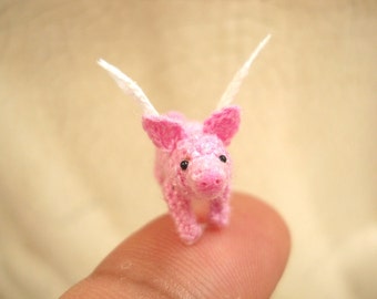 Miniature Plying Pig Amigururmi - Tiny Crocheted Winged Pig stuffed Animal - Made To Order