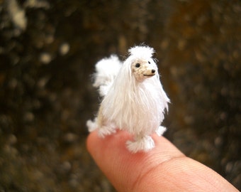 Miniature White Poodle 1 Inch - Tiny Crochet Micro Amigurumi Dog stuff Animal - Made To Order