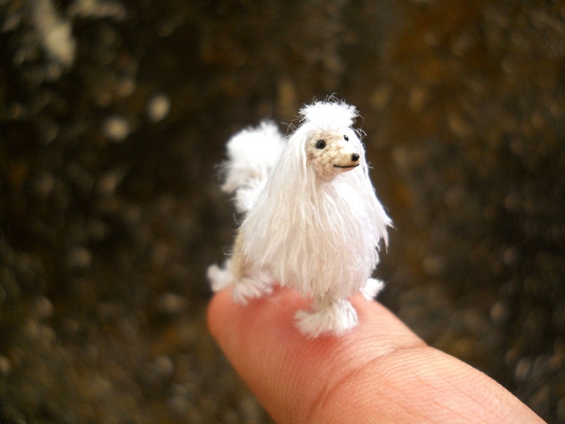 Miniature White Poodle 1 Inch Tiny Crochet Micro Amigurumi Dog stuff Animal Made To Order image 1