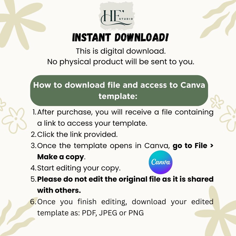 Editable Floral Thank You Card Template: Canva Design (PDF Download) - Etsy