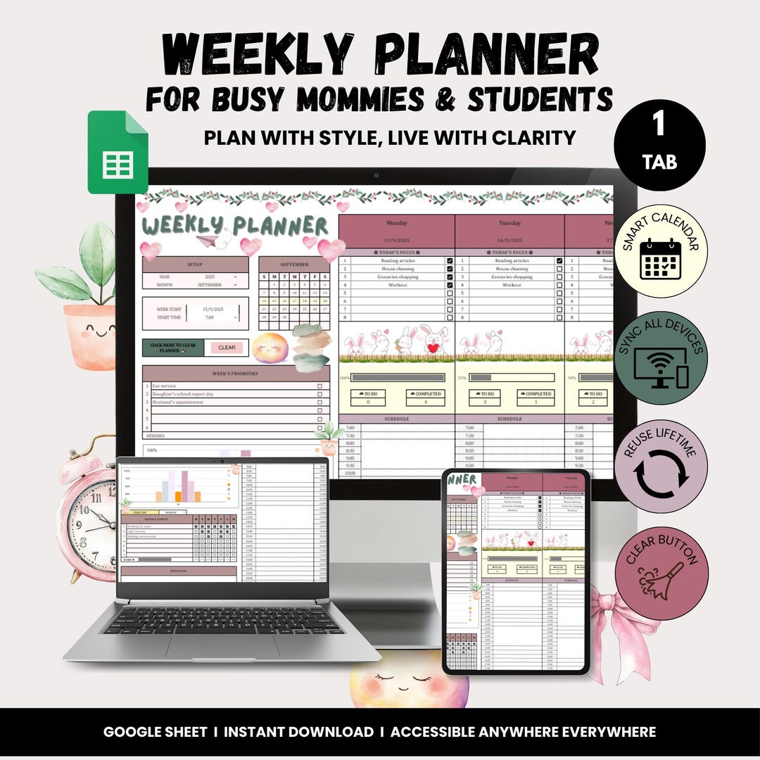 Weekly Planner Spreadsheet Google Sheet Template Daily Schedule ...