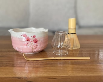 Cherry Blossom Matcha Bowl: Pink Floral Tea Ceremony Chawan