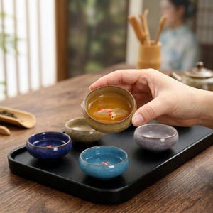 Taza de té de cerámica con diseño de peces koi, taza de té pintada a mano con peces dorados, taza de sake con esmalte celadón craquelado, regalo zen para amantes del té, cuencos chinos, regalo para mamá