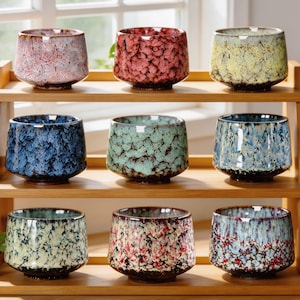 Wabi Sabi Ceramic Coffee Cup, Japanese Reactive Glaze Espresso Mug, Rustic Pottery Tea Cup for Latte Art, Unique Gift for Coffee Lovers