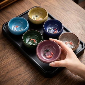 Whimsical Koi Fish Tea Cup, Colorful Ceramic Tea Bowls with 3D Fish, Artisan Kung Fu Tea Set Accessory, Zen Garden Gift, Handmade Teaware
