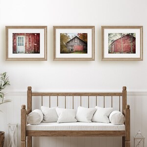 Red Barn Prints or Canvas Set of 3 Farmhouse Wall Decor Kitchen Foyer Office Bedroom Landscape Photography image 3