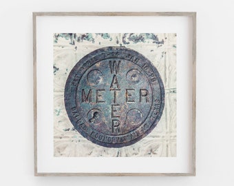 Rustic Blue Texas Water Meter Wall Art - Bathroom Decor Print or Canvas