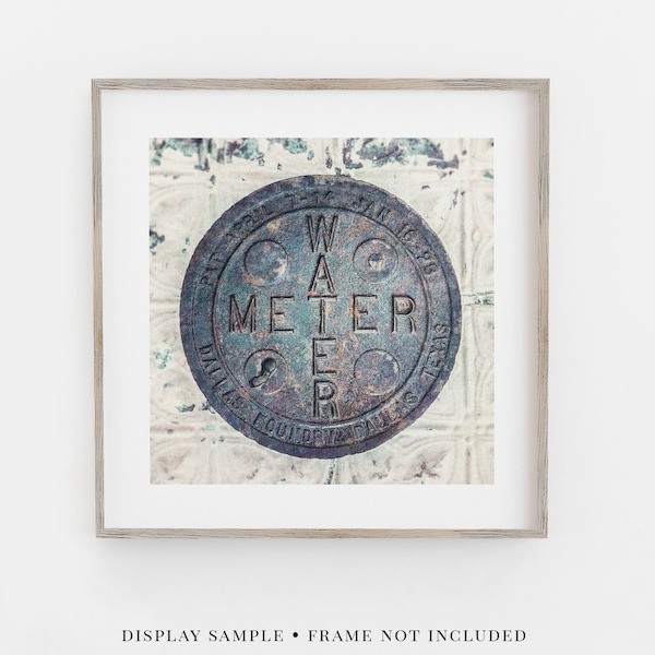 Rustic Blue Texas Water Meter Wall Art - Bathroom Decor Print or Canvas