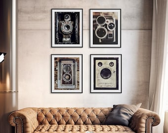 Vintage Camera Prints or Canvas Set - Retro Industrial Wall Decor for Office or Apartment - Perfect Gift for Photographer or Him