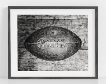 Black and White Football Wall Art Print or Canvas Wrap. Vintage Football Decor for Boy's Room, Football Coach, Office or Den. Gift for Him.