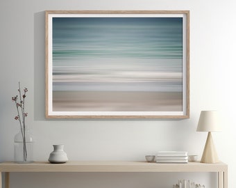 Coastal Beach Abstract Wall Art - Modern Minimalist Pastel Blue Ocean Print for Bedroom, Bathroom, Office Decor