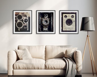 Vintage Camera Print or Canvas Wall Art Set - Photographer Gift - Office Home Decor - Man Cave Decor - Industrial Style