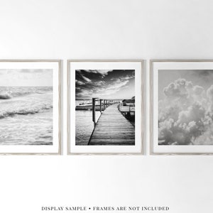 Minimalist Black and White Beach, Nautical and Clouds Wall Art Set for Office or Bedroom Decor 3 Modern Prints image 4