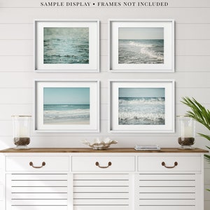 Coastal Beach Decor - Blue Surf Wall Art Prints or Canvas - Aqua Teal Nautical Home Decor Set of 4