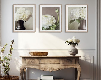 Set of 3 Chic Floral Wall Art Prints - Elegant Beige  Ivory - Perfect Gift for Mom - Bathroom Bedroom Office Decor