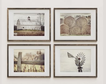 SALE Farmhouse Wall Decor Set of 4 • Rustic Farmhouse Home Decor Prints or Canvas • Neutral Living Room, Bedroom, Dining Room Decor