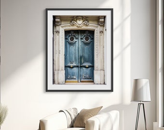 Blue Paris Door Photography - Blue Wall Art Print - France, Parisian Home Decor - Elegant, Vintage Art for Foyer, Entryway, Bedroom, Office