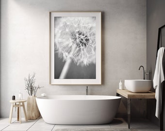 Dandelion Black and White Print - Modern Minimalist Home Decor - Gift for Her or Baby - Neutral Floral Wall Art