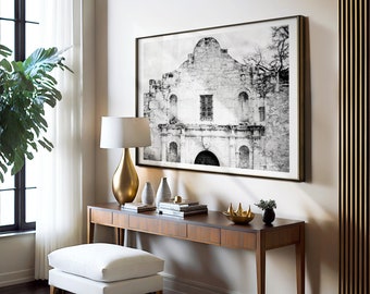 Black and White Alamo Print - Texas Wall Decor - Classroom Decor - Historical Photo - Southwestern Art