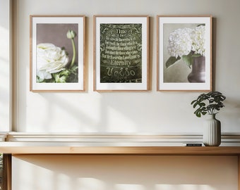 Fine Art Photography Print Set for Bedroom Wall Art - Wedding Gift, Gift for Wife - Romantic, Flowers, Floral, Love Poem, Green, Ivory