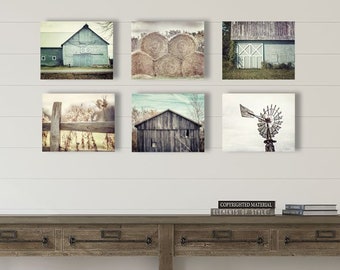 Farmhouse Wall Decor Gallery Set, Shabby Chic Home Decor. Country Rustic Barn Landscape Photography Art Prints or Canvas Art.