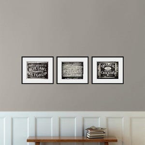 Láminas decorativas vintage para cocina: Juego de 3 láminas de estilo rústico en blanco y negro. imagen 4