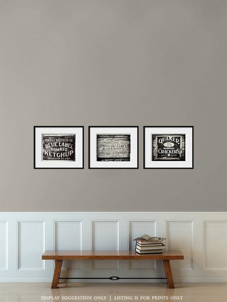 Láminas decorativas vintage para cocina: Juego de 3 láminas de estilo rústico en blanco y negro. imagen 4