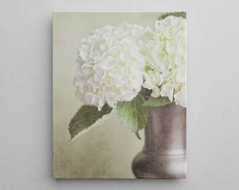 Ready to Hang French Country Floral Canvas Print - Ivory Hydrangeas Wall Art Decor