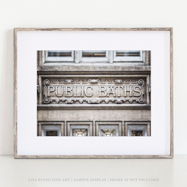 London Public Baths Photography - Industrial Bathroom Wall Art - Vintage Grey Print or Canvas