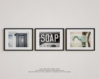 SALE Farmhouse Bathroom Wall Decor Photo Art Prints or Canvas • Rustic Country Pictures for Farmhouse Bathroom • Set of 3