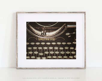Vintage Underwood Typewriter Wall Art Print or Canvas for Rustic Office Wall Decor, Gift for Writer, Gift for Him