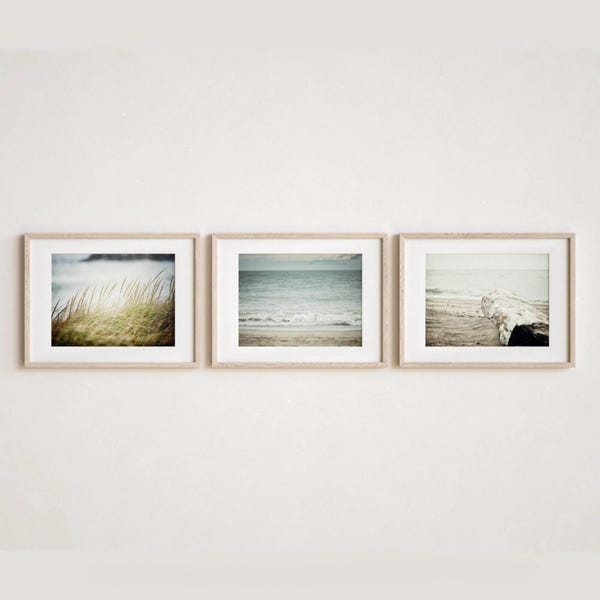 Coastal Wall Art Set, Beach and Ocean Photos (3 Prints) - Unframed Photography Prints