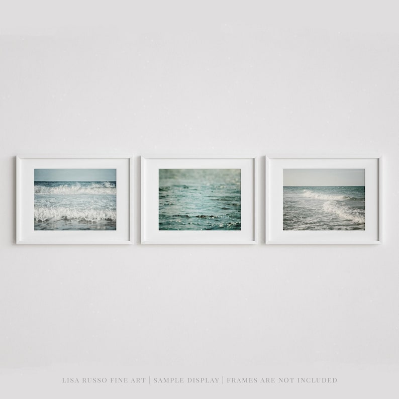 Beach Wall Art Set: Minimalist Teal Ocean Prints - Coastal Decor ...
