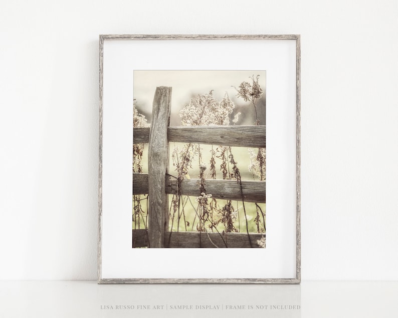 Farmhouse Landscape Photo Print Vertical Golden Yellow Country Fence Wall Art Gift for Her image 1