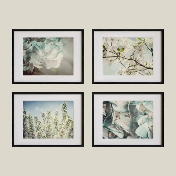 Floral Wall Art: Soft Blue Botanical Prints - Set of 4 - Unframed Photography Prints or Canvas